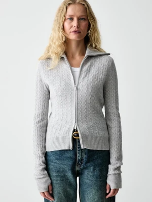 La Mania sweter rozpinany damski z wełną merino BING szary
