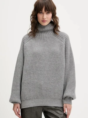 La Mania sweter wełniany ONDA damski kolor szary ciepły z półgolfem ONDA