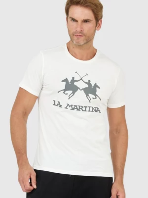 LA MARTINA Biały t-shirt męski z szarym logo