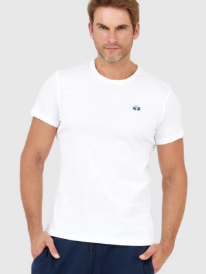 LA MARTINA Biały t-shirt męski z wyszywanym logo