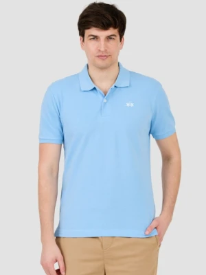 LA MARTINA Błękitne męskie polo z małym logo, Rozmiar XL