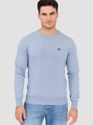 LA MARTINA Błękitny sweter męski BASIC COTTON WOOL, Rozmiar XL