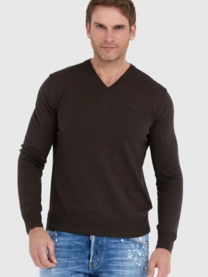 LA MARTINA Brązowy sweter męski z wełną w serek