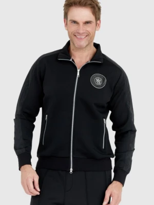 LA MARTINA Czarna bluza męska na zamek z okrągłym logo, Rozmiar 3XL