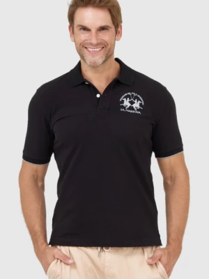 LA MARTINA Czarna koszulka polo z wyszywanym logo