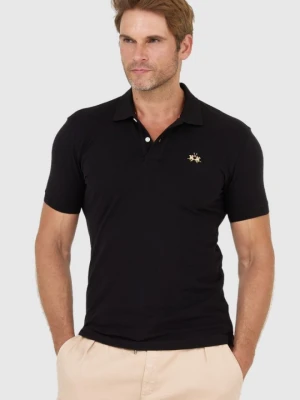 LA MARTINA Czarna męska koszulka polo z małym logo, Rozmiar XXL
