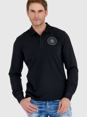 LA MARTINA Czarne męskie polo z długim rękawem i okrągłym logo, Rozmiar XXL