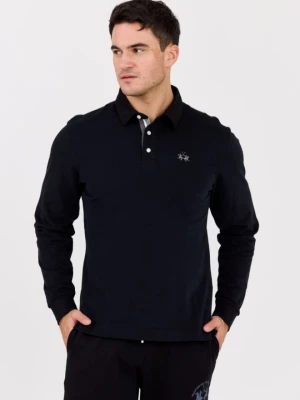 LA MARTINA Czarny męski longsleeve polo HEAVY JERSEY