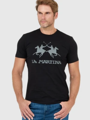 LA MARTINA Czarny t-shirt męski z szarym logo, Rozmiar XL