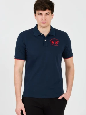 LA MARTINA Granatowe męskie polo z dużym czerwonym logo, Rozmiar XL