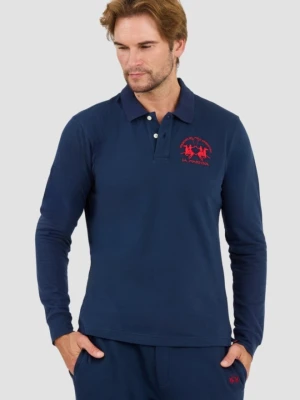 LA MARTINA Granatowy męski longsleeve polo Piquet Stretch, Rozmiar L