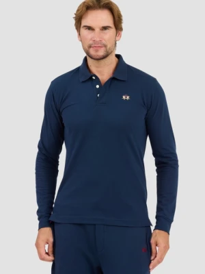 LA MARTINA Granatowy męski longsleeve polo Piquet Stretch, Rozmiar XXL