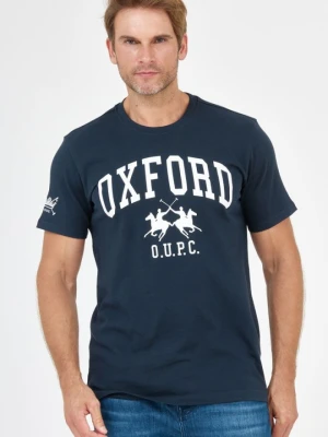 LA MARTINA Granatowy t-shirt męski z dużym logo, Rozmiar S