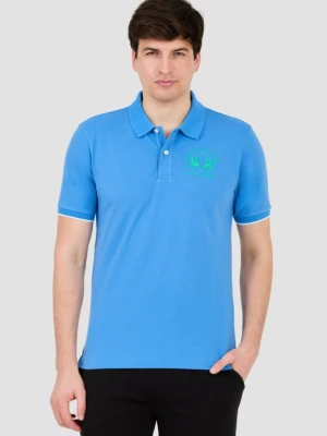 LA MARTINA Niebieskie męskie polo z dużym logo, Rozmiar XL
