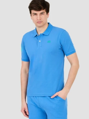 LA MARTINA Niebieskie męskie polo z małym zielonym logo, Rozmiar L