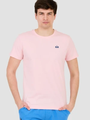 LA MARTINA Różowy męski t-shirt z małym logo, Rozmiar M