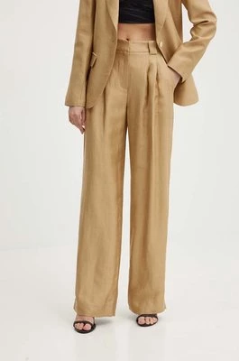 La Petite Française spodnie z domieszką lnu PASSIONNE kolor beżowy proste high waist