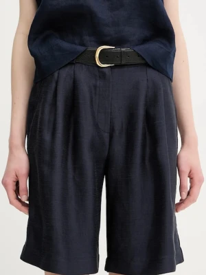 La Petite Française szorty z domieszką lnu SAVOUREUX kolor granatowy gładkie high waist SAVOUREUX