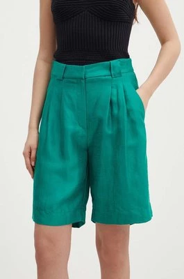 La Petite Française szorty z domieszką lnu SAVOUREUX kolor zielony gładkie high waist