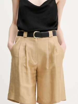 La Petite Française szorty z domieszką lnu SAVOUREUX kolor zielony gładkie high waist SAVOUREUX
