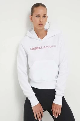 LaBellaMafia bluza damska kolor biały z kapturem z nadrukiem