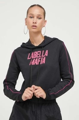 LaBellaMafia bluza damska kolor czarny z kapturem z nadrukiem