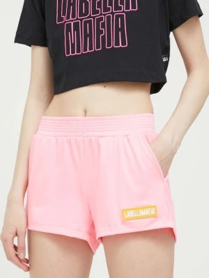 LaBellaMafia szorty damskie kolor różowy z aplikacją high waist