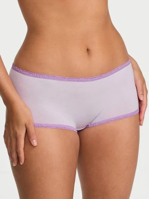 Lace Trim Majtki bawełniane szorty z koronką na krawędziach Lace-Trim Boyshort Victoria's Secret Fioletowy
