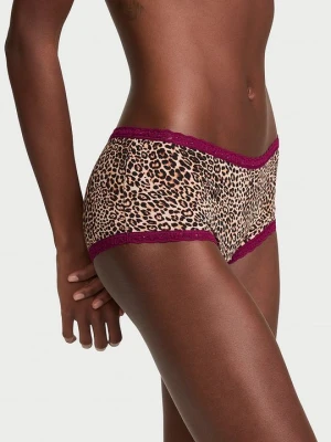 Lace Trim Majtki bawełniane szorty z koronką na krawędziach Lace-Trim Boyshort Victoria's Secret Motyw zwierzęcy