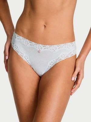 Lace Trim Majtki bawełniane w paseczki z koronką na krawędziach Bikini Victoria's Secret