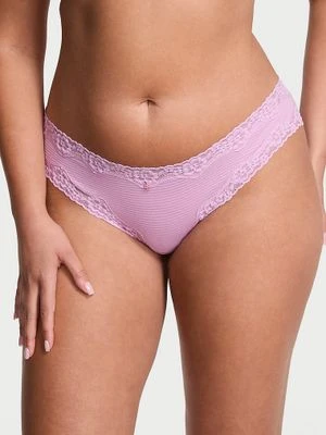 Lace Trim Majtki bawełniane w paseczki z koronką na krawędziach Bikini Victoria's Secret
