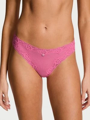 Lace Trim Majtki bawełniane w paseczki z koronką na krawędziach Bikini Victoria's Secret