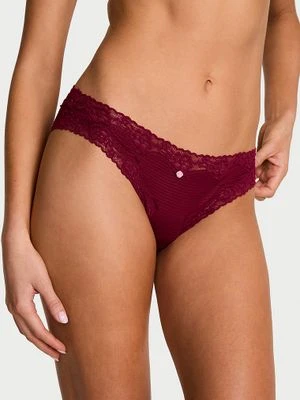 Lace Trim Majtki bawełniane w paseczki z koronką na krawędziach Bikini Victoria's Secret