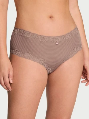 Lace Trim Majtki bawełniane w paseczki z koronką na krawędziach Cheeky Victoria's Secret Brązowy
