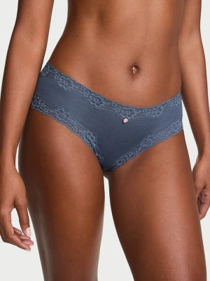 Lace Trim Majtki bawełniane w paseczki z koronką na krawędziach Cheeky Victoria's Secret Niebieski