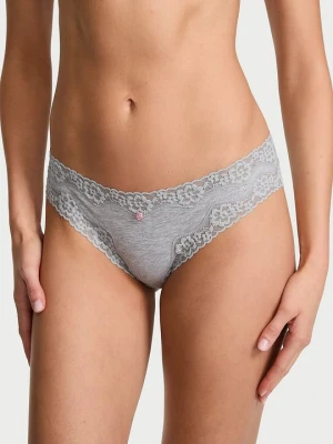 Lace Trim Majtki bawełniane z koronką Lace-Trim Bikini Victoria's Secret Szary