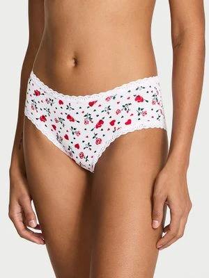 Lace Trim Majtki bawełniane z koronką na krawędziach Lace-Waist Cheeky Victoria's Secret