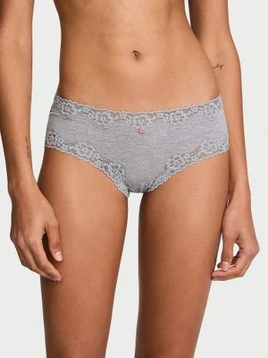 Lace Trim Majtki bawełniane z koronką na krawędziach Lace-Waist Cheeky Victoria's Secret