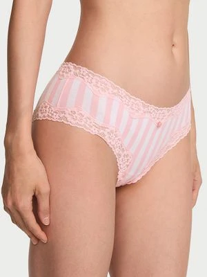Lace Trim Majtki bawełniane z koronką na krawędziach Lace-Waist Cheeky Victoria's Secret