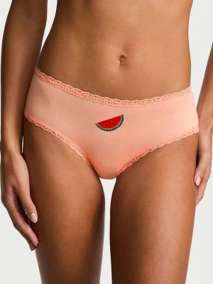 Lace Trim Majtki bawełniane z koronką na krawędziach Lace-Waist Cheeky Victoria's Secret Pomarańczowy