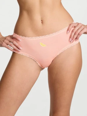 Lace Trim Majtki bawełniane z koronką na krawędziach Lace-Waist Cheeky Victoria's Secret Różowy