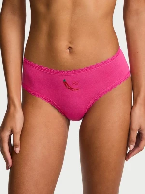 Lace Trim Majtki bawełniane z koronką na krawędziach Lace-Waist Cheeky Victoria's Secret Różowy