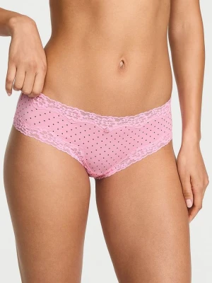 Lace Trim Majtki bawełniane z koronką na krawędziach Lace-Waist Cheeky Victoria's Secret Różowy