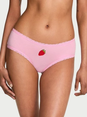 Lace Trim Majtki bawełniane z koronką na krawędziach Lace-Waist Cheeky Victoria's Secret Różowy