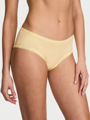 Lace Trim Majtki bawełniane z koronką na krawędziach Lace-Waist Cheeky Victoria's Secret Żółty