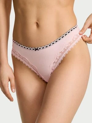 Lace Trim Stringi bawełniane Bow Lace-Trim Victoria's Secret