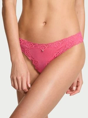 Lace Trim Stringi bawełniane w paseczki z koronką na krawędziach Victoria's Secret