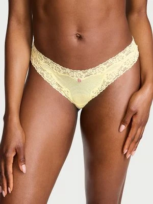 Lace Trim Stringi bawełniane w paseczki z koronką na krawędziach Victoria's Secret