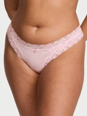 Lace Trim Stringi bawełniane w paseczki z koronką na krawędziach Victoria's Secret