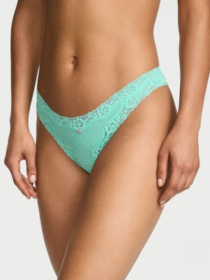 Lace Trim Stringi bawełniane w paseczki z koronką na krawędziach Victoria's Secret Zielony